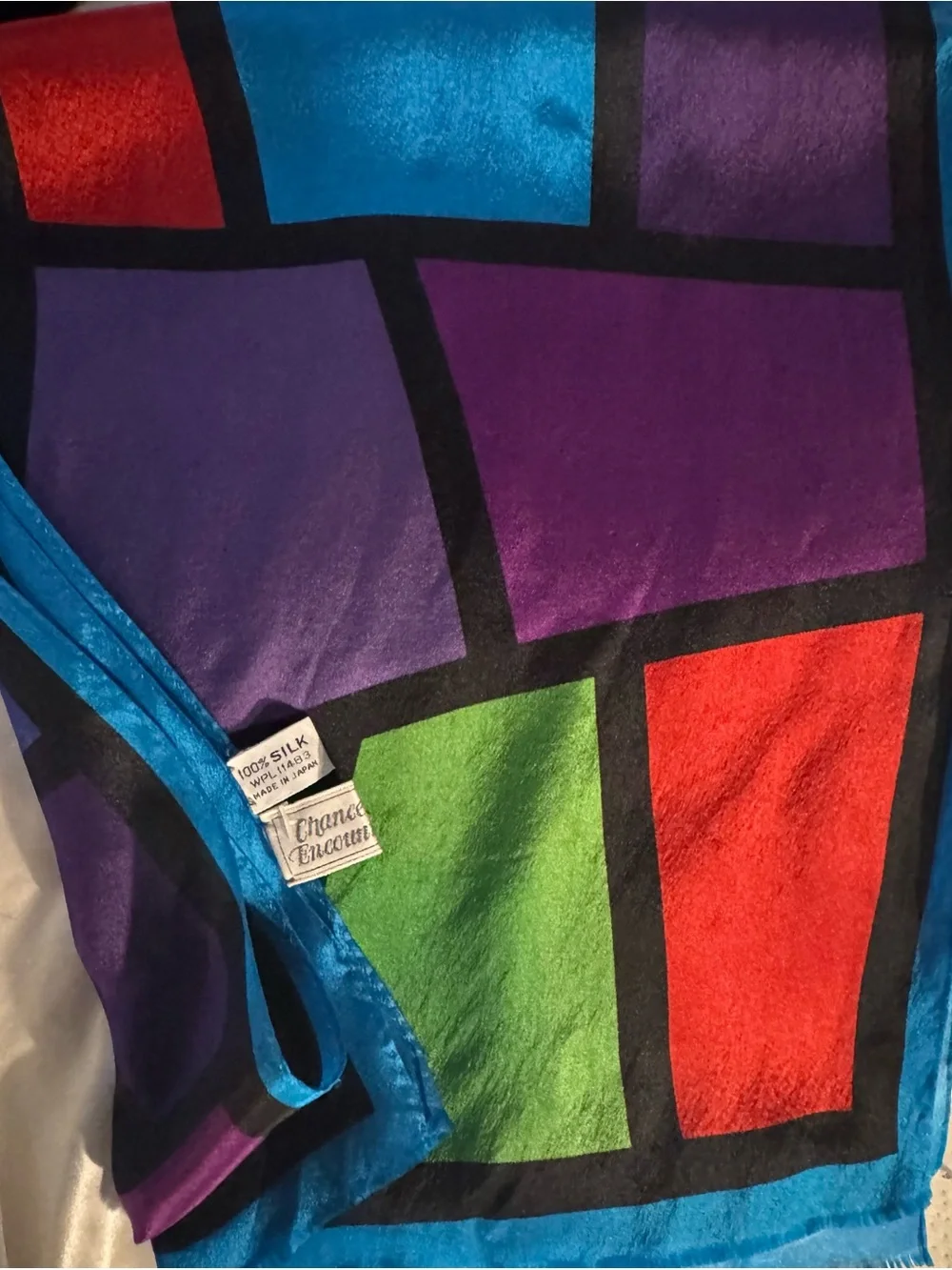 Vintage Chance Encounters Abstract Colorblock Silk Scarf